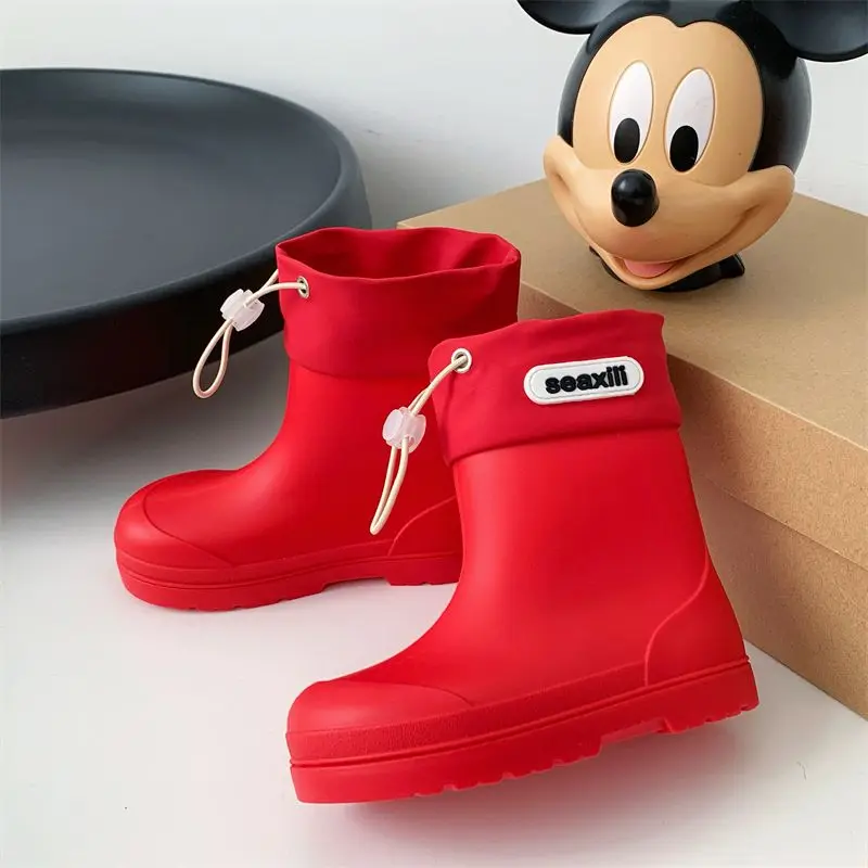 Toddler Kids Rain Boots Japanese Style High Collar Waterproof Non Slip Soft Sole for School Outdoor Use