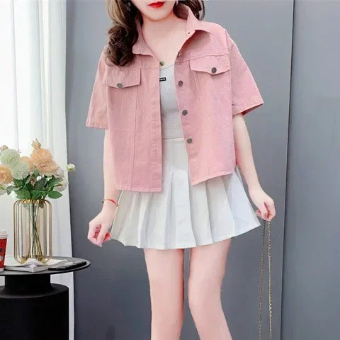 

Women's Short Sleeve Cropped T-shirt 2025 New Summer Loose Fit Slimming Petite Top Solid Color Trendy Women's Fashion