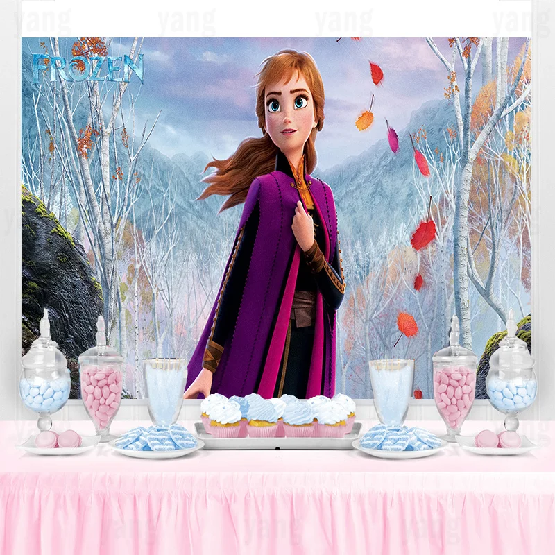 Disney Frozen Anna Elsa Princess Birthday Backgrounds Decors Vinyl Cloth Party Backdrops Baby Shower Supplies Kids Girls Gifts