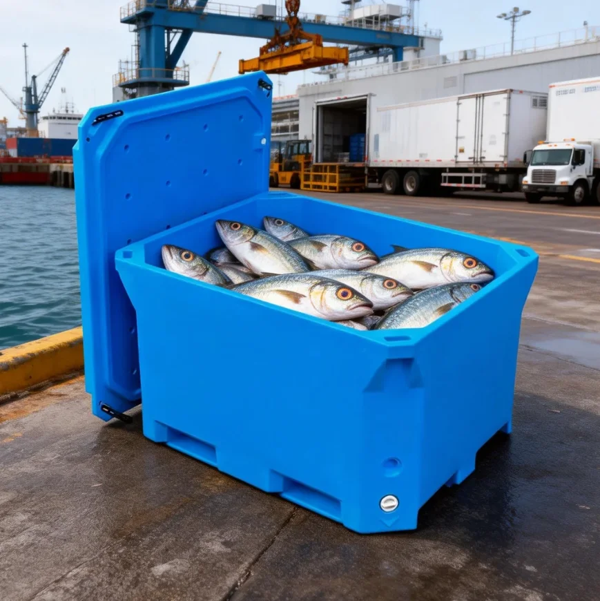 Heavy Duty 1000L Insulated PE Rotomolded Modern Seafood & Food Transport Ice Bin with Custom Logo Option