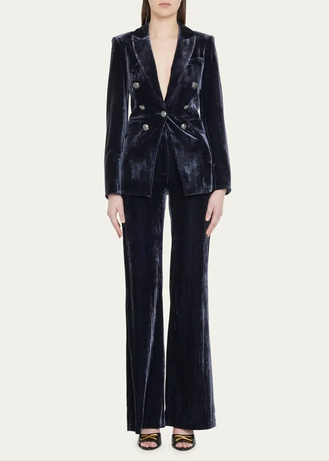 

Velvet Women's Suits Peak Lapel Double Breasted Fashion Casual 2 Pcs Pant Suits