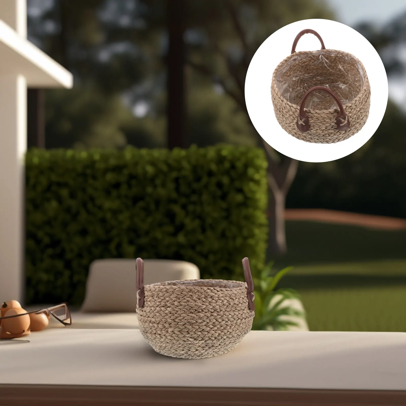 

Stylish Seagrass Planter Basket Handwoven with Handle for Indoor Plants Decorative Storage Bin Natural Rattan Home Organization