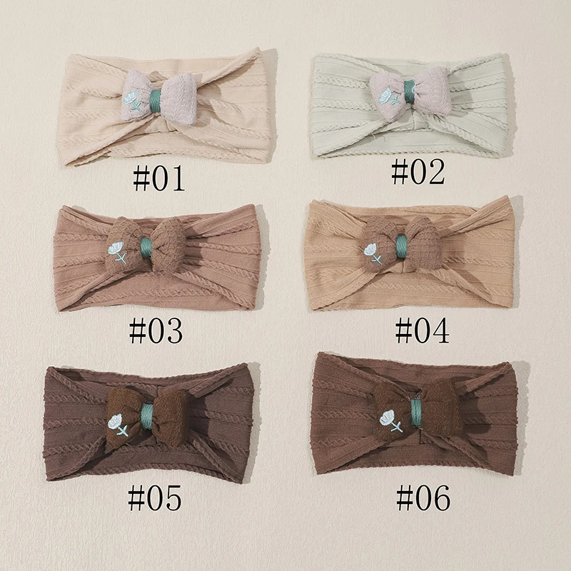 Natural Coffee Color Nylon Headband Baby Nylon Girls Bowknot HeadWraps Newborn Cable Knit Nylon Headbands Children Kids Headwear