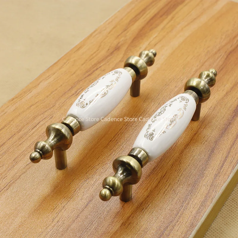 2pcs European Bronze Ceramic Cabinet Handles Zinc Alloy Drawer Knobs Wardrobe Door Handles Furniture Handle 76mm