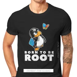 Linux Operating System Tux Penguin Man TShirt Butterfly Killer Illustration Fashion Basic T-Shirt Harajuku Streetwear Hipster