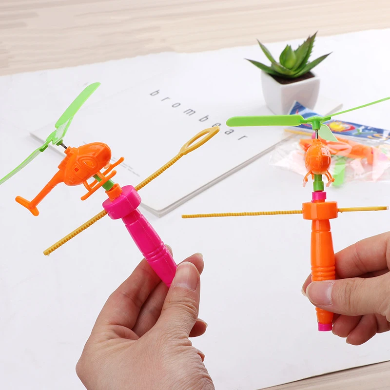 3Pc Children's Pull-tooth Helicopter Funny Pull Helicopter Toys Kids Mini Outdoor Pull Wires Helicopters Toy For Toddler