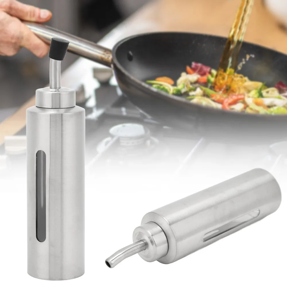 Convenient 304 Stainless Steel Olive Oil Dispenser 150ml Vinegar Cruet Bottle Sauce Storage Container Hotel Use