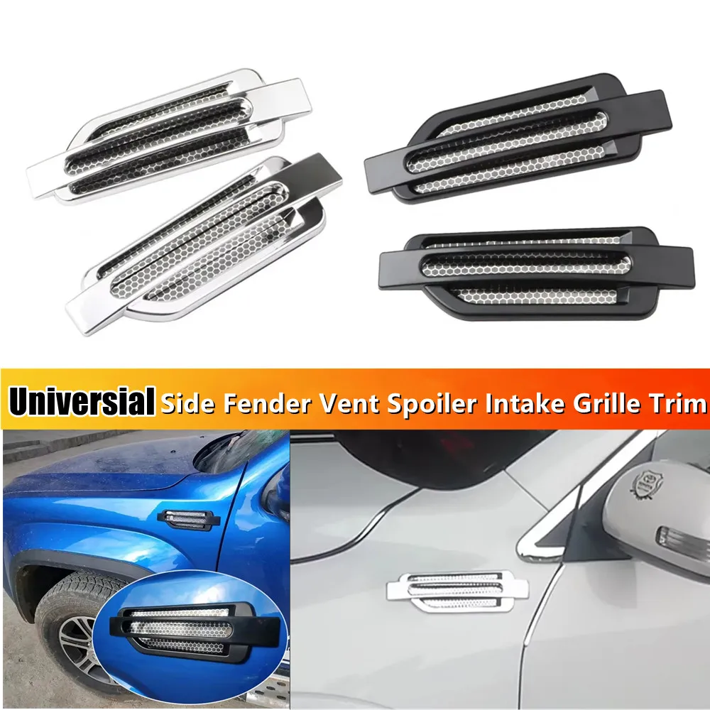 1Pair Universial Car Side Fender Vent Sticker Air Flow Spoiler Racing Intake Grille Trim Black/Chrome Exterior Auto Accessories