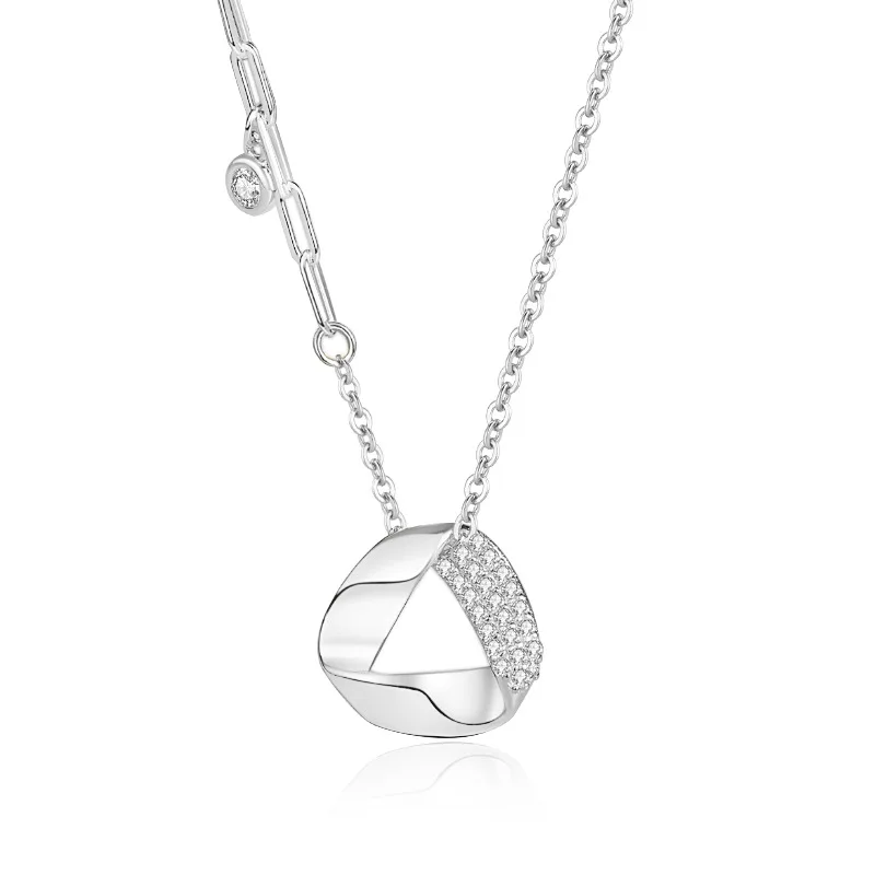 

European American Cross-Border Triangle Hollow-out Three-Dimensional Cycle Single Silver Fine Pendant Necklaces for Women