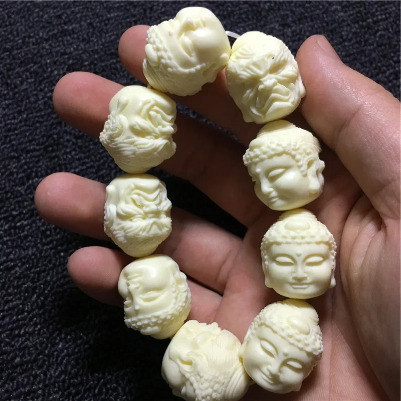 Ivory Fruit Carving One Nian Between Buddha Beads Vintage Bracelet Men's and Women's Rosary Beads Car Hanging Jewelry Gift Boxes