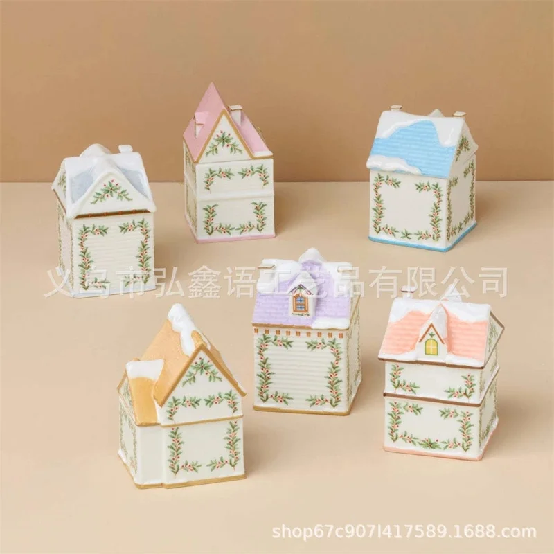 Juego de casa de especias de pueblo festivo, Mini casas navideñas de pan de jengibre, tarros, decoración festiva, encimera de cocina, vela navideña