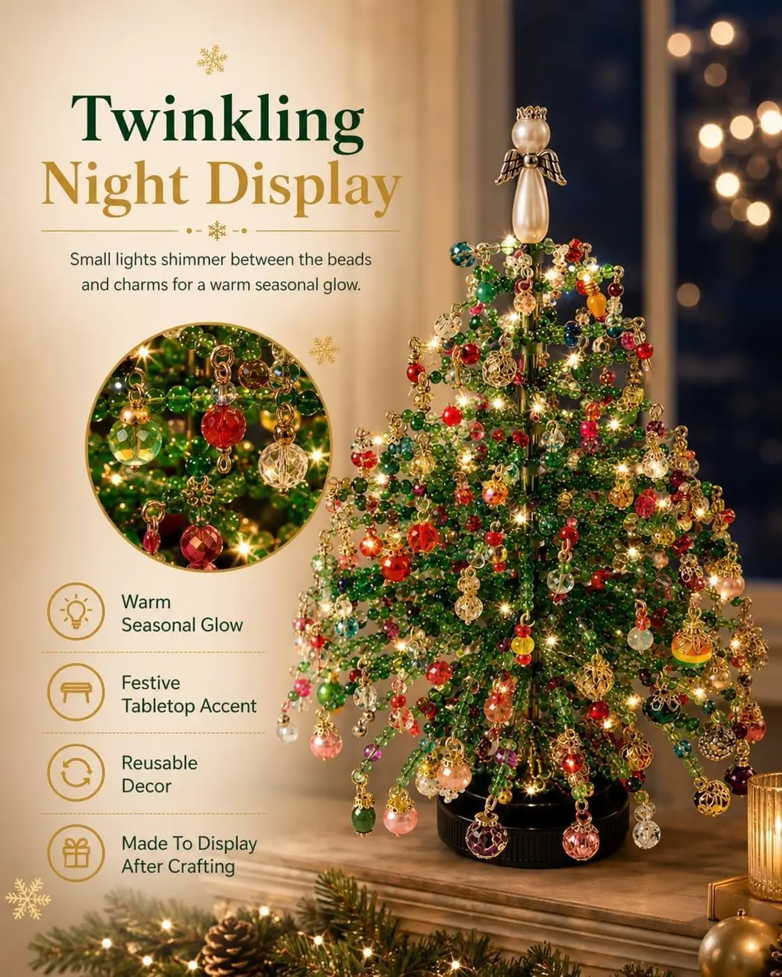 DIY Beaded Christmas Tree Kit, Handmade Mini Desk Xmas Bead Art (Blue) - view 2