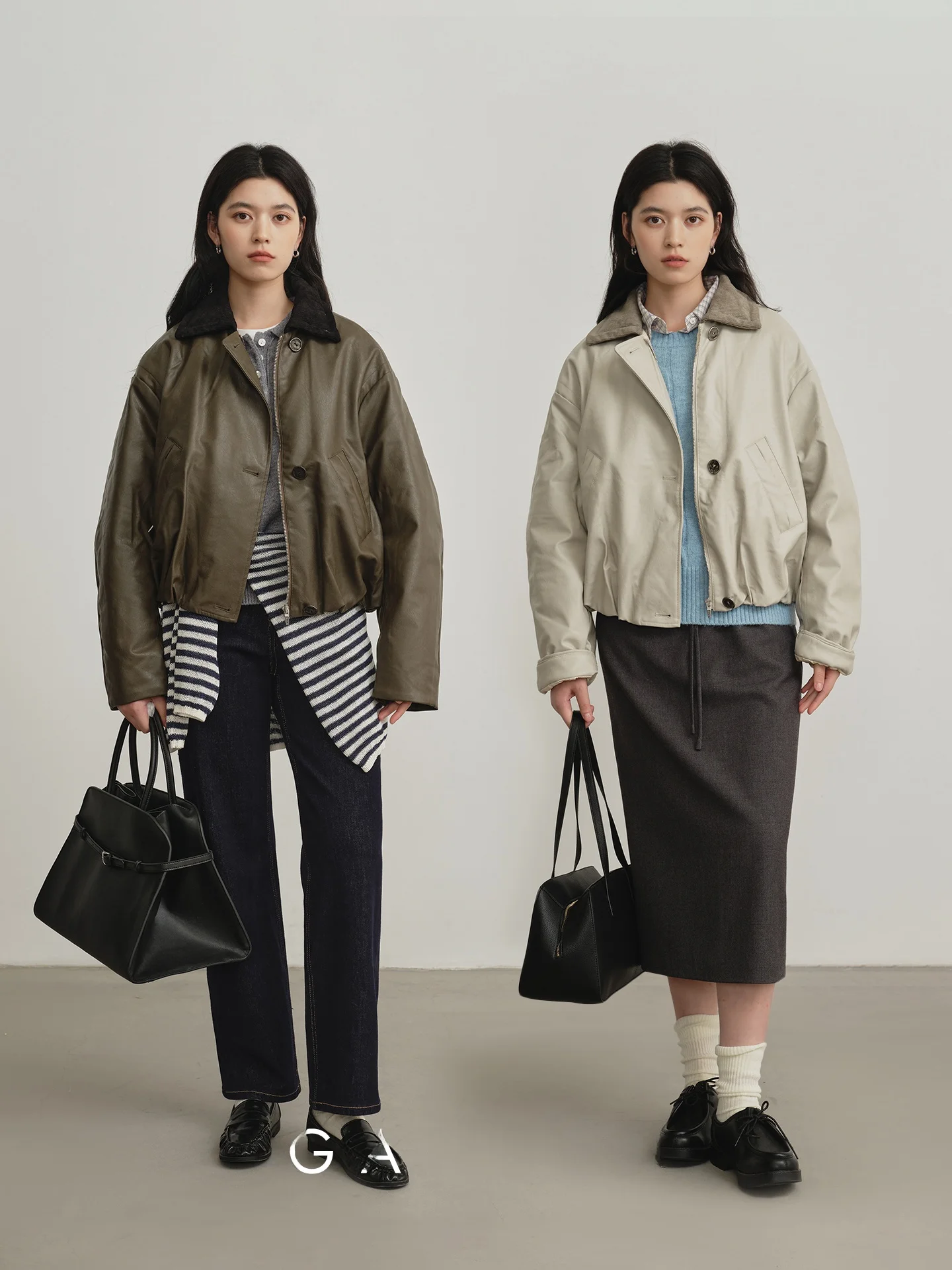 

Gansen 90 Goose down Leather Jaet Quilted Inner Core High-End Feels Casual Sle Thiened Long Sve Zipper Closure ort...