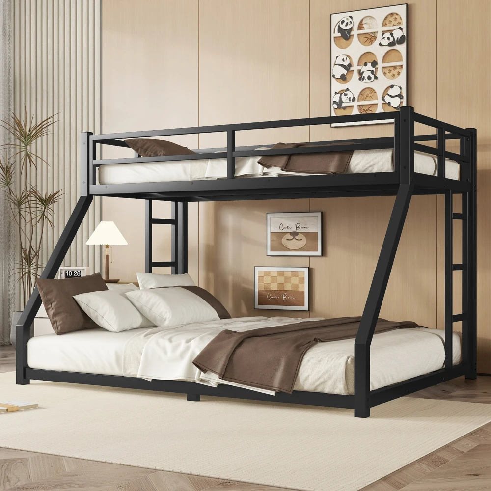 Metal Twin XL over Queen Bunk Bed for Teens and Adults,Space-Saving/Noise Reduced/No Box Spring Needed, Black