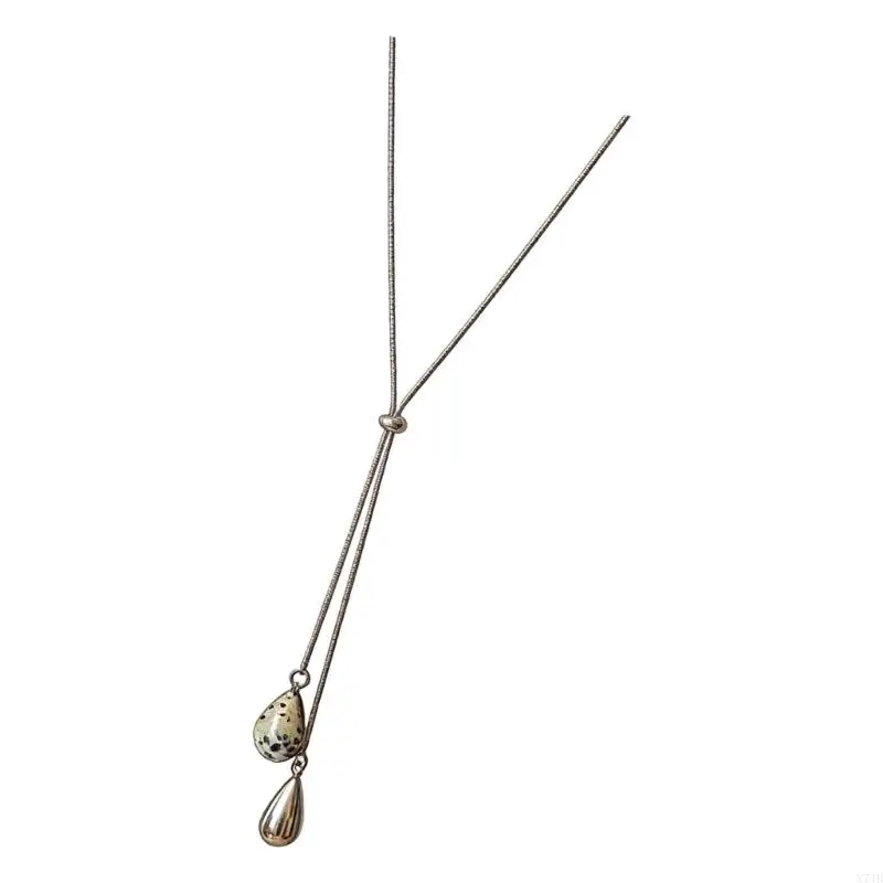  Alloy Teardrop Pendant Necklace Sophisticated Long Sweater Chain With Adjustable Length Fashion Accessory