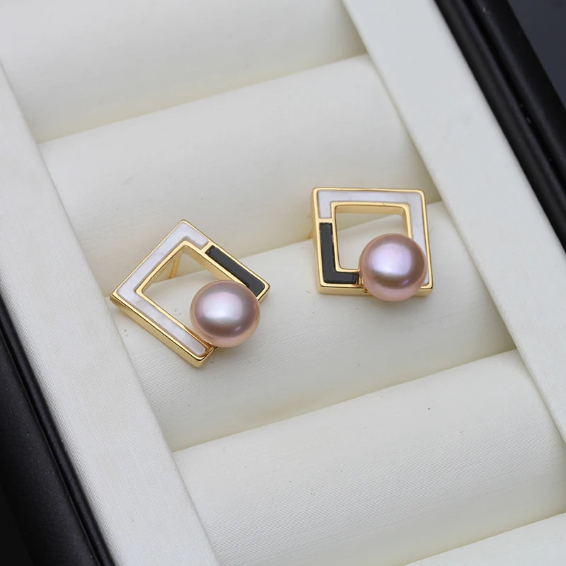 الاتجاه الطبيعي المياه العذبة 925 أقراط فضية مع اللؤلؤ امرأة ، الزفاف أقراط اللؤلؤ الأبيض الأم زوجة هدية عيد ميلاد أسود #3