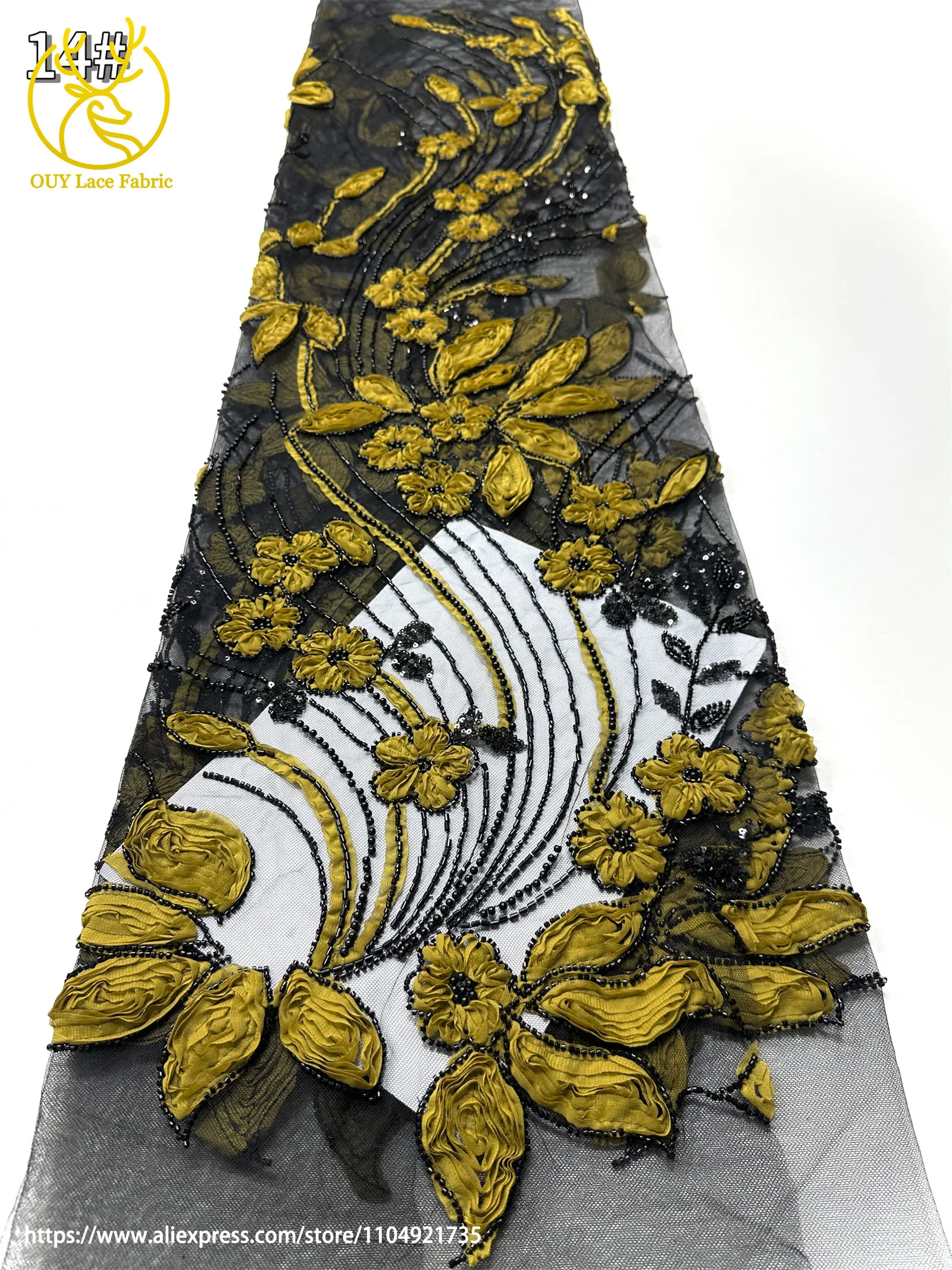 Newest Africa Nigeria Elegant 3D Flower Embroidery Fabric High Quality French Beaded Sequins Tulle Lace Fabric For Party Wedding