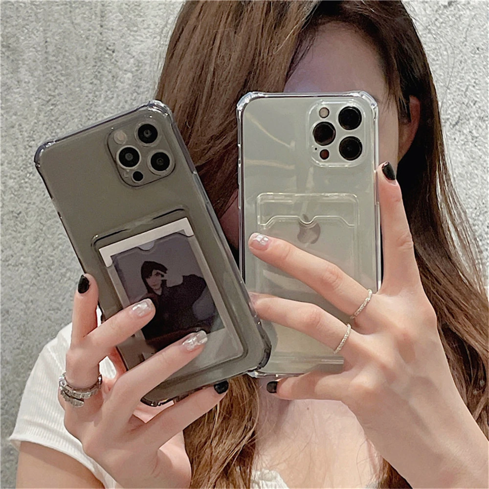 Transparente Kartensteckplatz-Taschenhalter-Hülle für iPhone 13 11 12 14 15 Pro Max Mini X XS XR SE 7 8 Plus Klare, stoßfeste Brieftaschenhülle – Detail 3