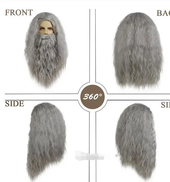 Dumbledore role-playing wig, synthetic hair, Halloween school, Gandalf wizard costume wig