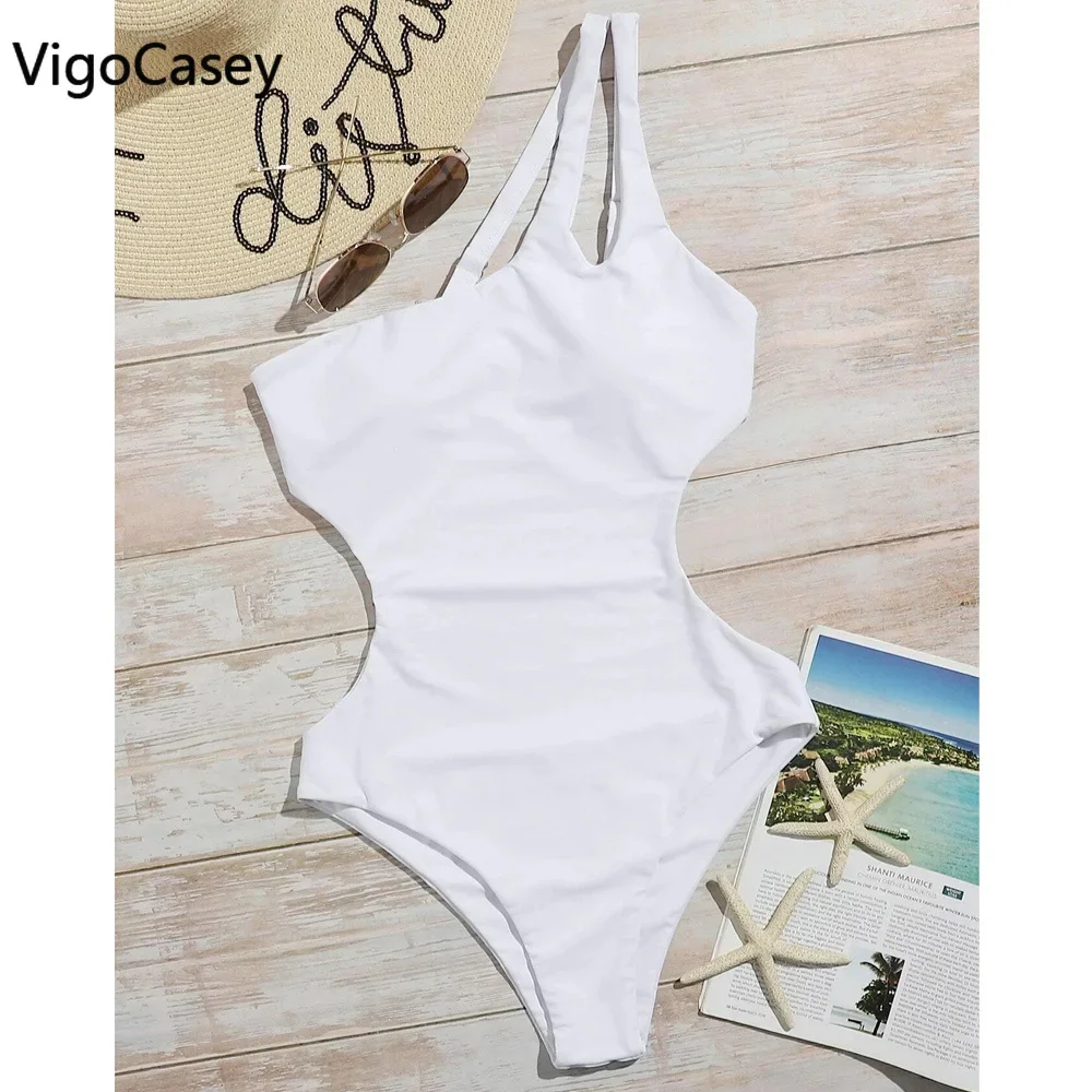 VigorCasey 2025 Solido Una Spalla Costumi Da Bagno Delle Donne Sexy A Vita Alta Hollow Costume Intero Monokini Backless Beach Costume Da Bagno