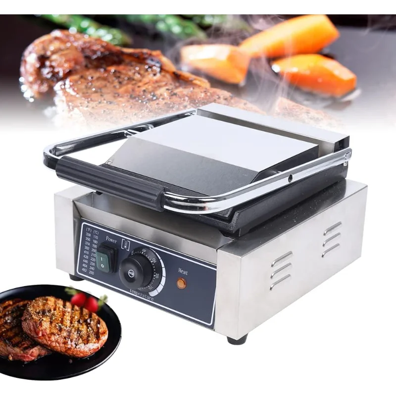 شواية بانيني التجارية، ماكينة شواية كهربائية مزدوجة الجوانب مع أسطح غير لاصقة، درجة حرارة قابلة للتعديل، صانع الساندوتشات