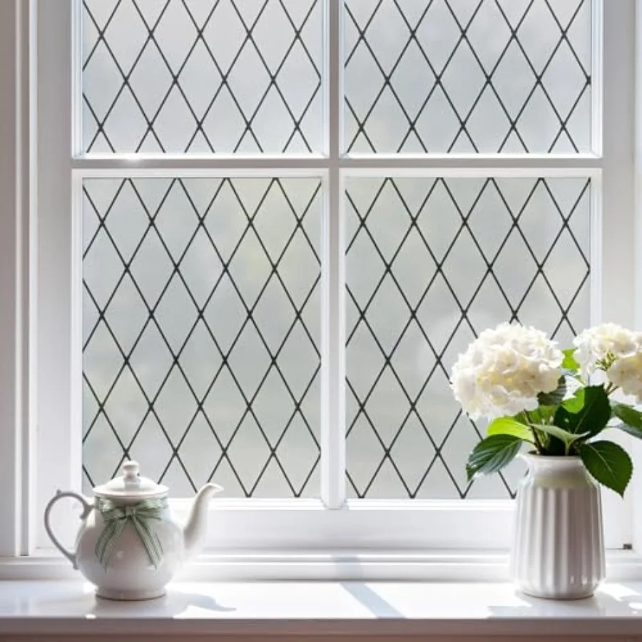 

Lattice Window Film Static Window Clings Frosted Window Films Privacy Glass Door Sticker Decorative Window Cover Removal Anti-U