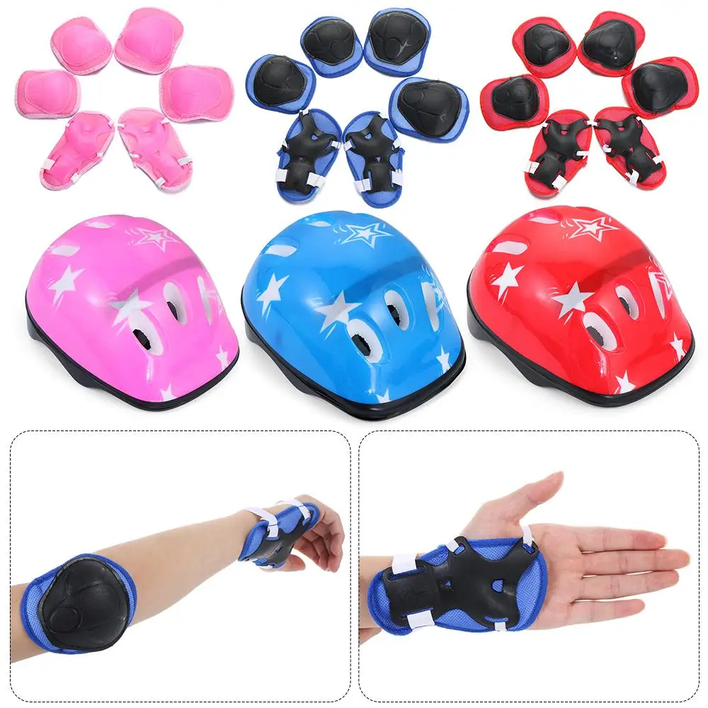 7Pcs/Set Blue Red Pink Bike Safety Boys Girls Kids Kids Protective Gear Sets For Skate Cycling Knee Elbow Pad Set Kid Helmet