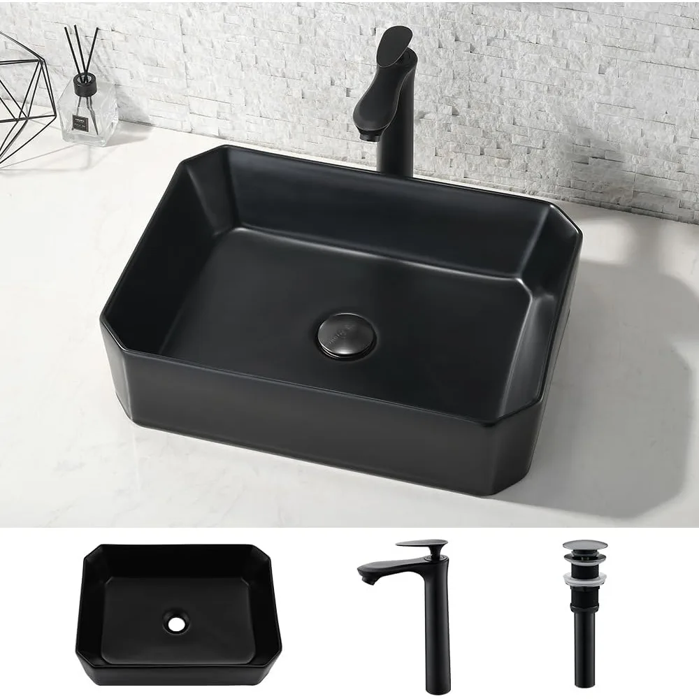 Rectangle Ceramic Bathroom Sink, Above Counter Vessel Sink, Vanity Sink, Art Basin Set, Washbasins