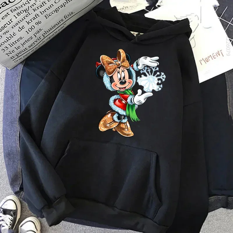 Harajuku Gothic Sweatshirt Streetwear Tops Disney Women Casual Hoodies Merry Christmas Minnie and Mickey Mouse Print Clothing