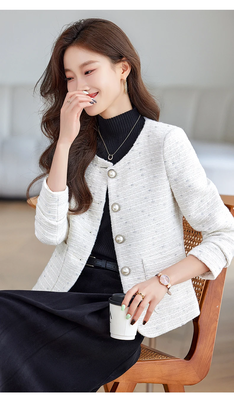 Women's 2024 Autumn/Winter New Fashion Long Sleeved Fragrant Rough Tweed Coat Jackets