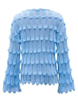 Women's Feather-Textured Hollow-Out Knit Sweater 3 Autumn Winter Chic Feather Textured Hollow Out Knit Sweater Women Elegant Stylish Long Flare Sleeve Slouchy Versatile Loose Pull 3