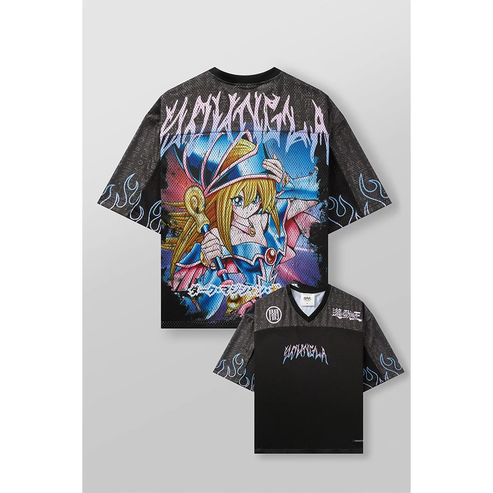 Ya العلامة التجارية العصرية المتضخم تي شيرت الشارع الترفيه التجفيف السريع تنفس شبكة كبيرة قميص الرسوم المتحركة الجرافيك المحملة قصيرة الأكمام