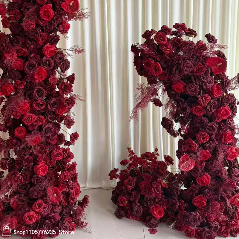 Dunkelburgunderroter Rosen-Blumenbogen für Hochzeitszeremonien, Künstlicher Blumenbogen für Brautempfang, Party, Event, Fotobox – Detail 2
