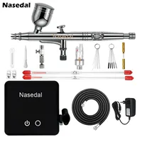 Nasedal Auto-Stop Function Airbrush Compressor 7cc 0.3mm Dual-Action Airbrush Spray Gun for Model Cake Painting Nail Art