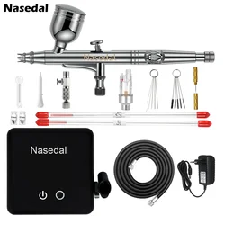 Nasedal Auto-Stop Function Airbrush Compressor 7cc 0.3mm Dual-Action Airbrush Spray Gun for Model Cake Painting Nail Art