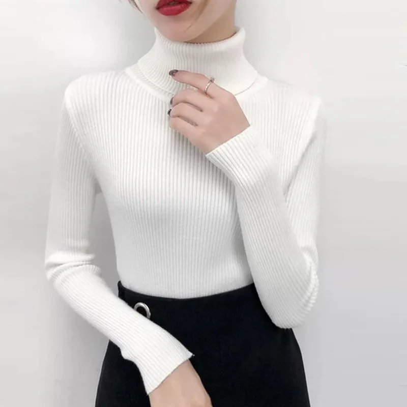 

Autumn Winter Casual Turtleneck Warm Sweaters Long Sleeve Pullover Sweater Women Slim Solid Office Lady Knitted Sweater 6897