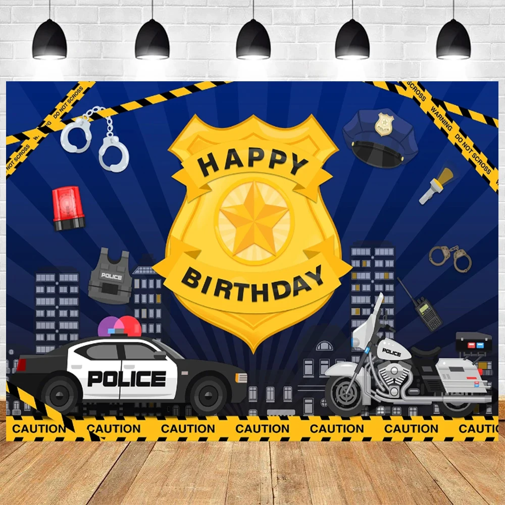 Police Theme City Night Patrol Car Uniform Policeman Baby Boys Birthday Party Photography Background Decor Photo Studio Props