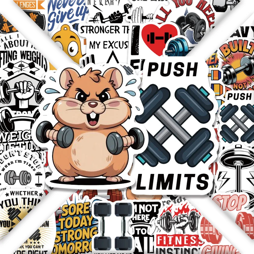 54PCS Fitness Equipment Dumbbel Stickers Creativity Cartoon Graffiti Decoration DIY Notebook Suitcase Guitar Phone Toys Decals