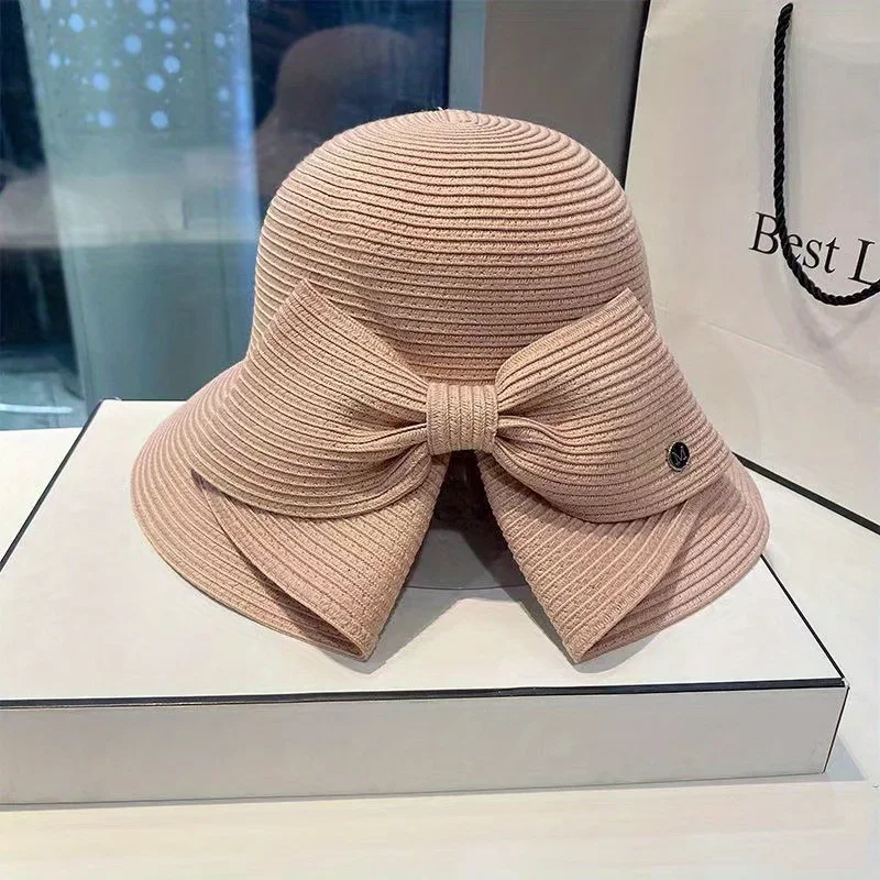 

Packable Foldable Sun Hat Wide Brim UPF 50+ Straw Bucket Hat for Women Lightweight Travel Beach Hat with Bow Outdoor Gardening