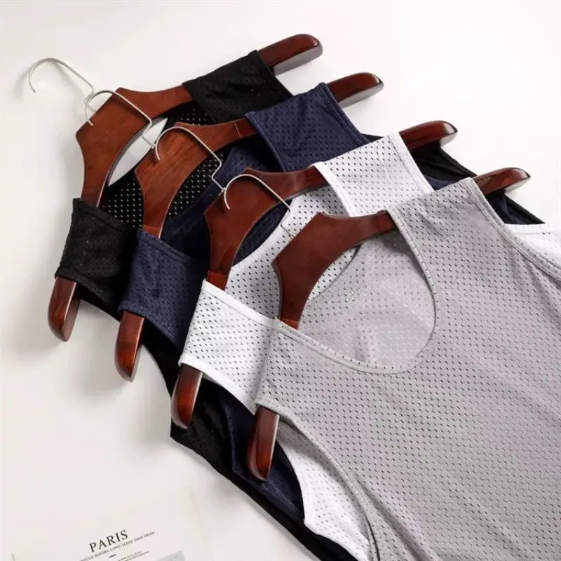 Camisetas sin mangas de talla grande para hombre, chaleco deportivo de malla de seda helada, camiseta sin mangas para culturismo, chaleco de fitness, camisetas sin mangas de malla para musculación