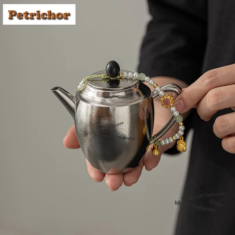 200ML Pure Titanium Beauty Shoulder Teapot Handmade Tea Infuser Pot Tea Making Kettle With Strainer Tea Items Collection Craft