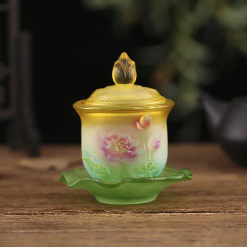 

Buddha Hall Colored Glaze Water Purification Cup Ornaments Buddhist Lotus Water Supply Cup Decorations Home Decor Accessories