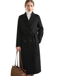 Women 100% Wool Peak Lapel Overcoat Belt Double-Breasted Autumn Winter Long Jacket Trench Coat Ladies trf za Female Clothing #19