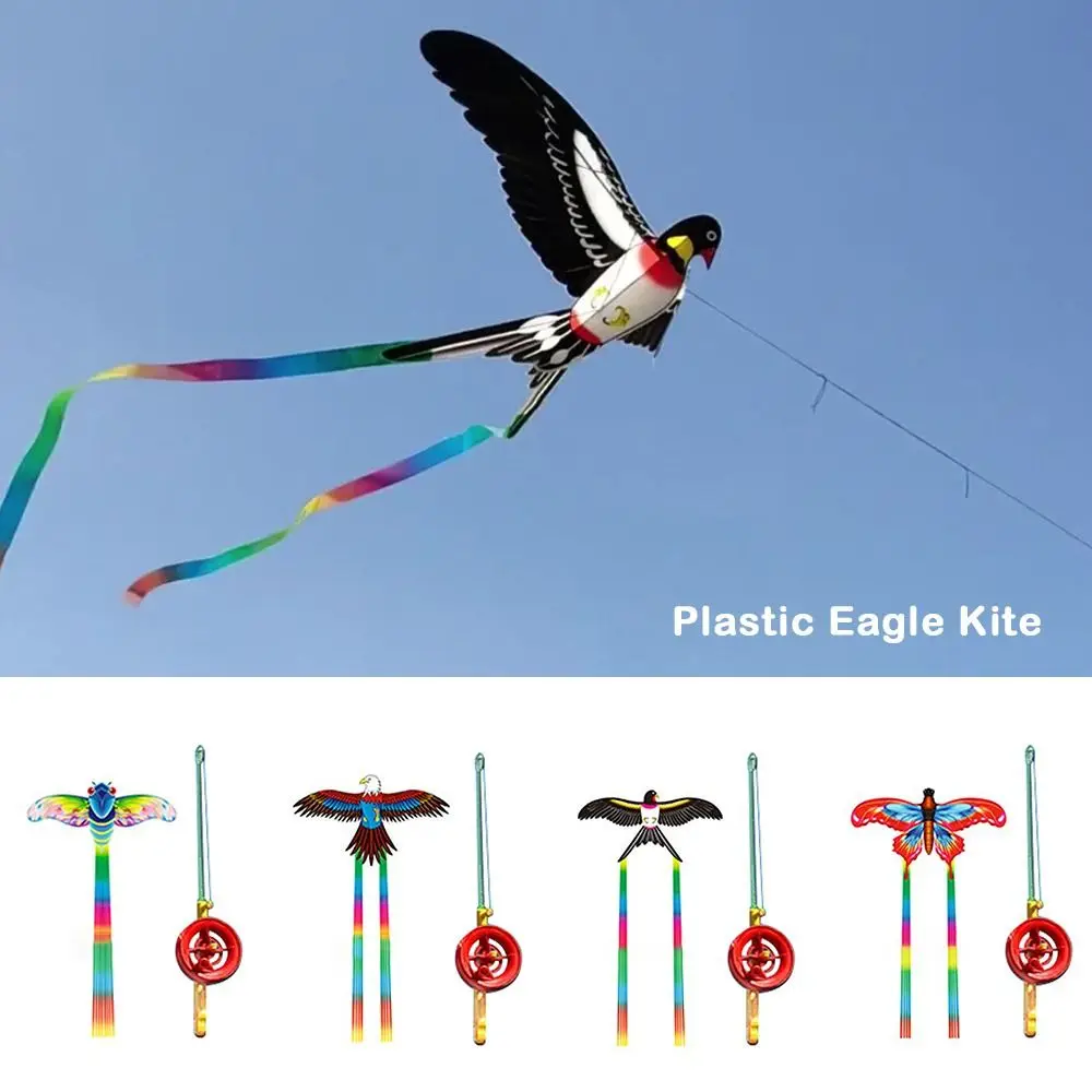 30 เมตรพลาสติก Eagle Kite การ์ตูนแบบไดนามิก Flying Bird Kites ของเล่น DIY Miniature Fishing Rod ขนาดใหญ่ Eagle Kites