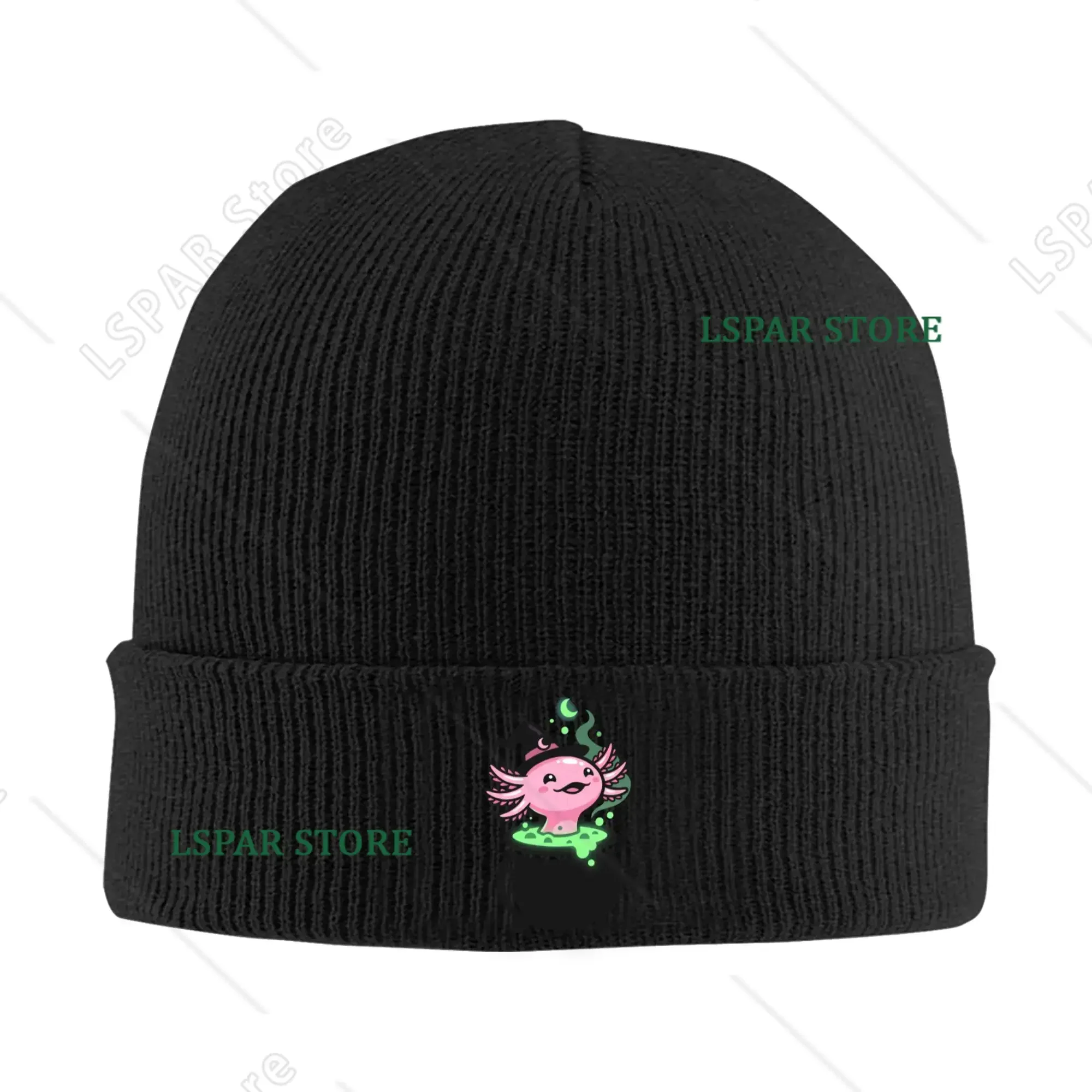 Cute Axolotl Witch Halloween Cauldron Funny Bonnet Hats  Beanie Hats Autumn Knit Hat Vintage Unisex Outdoor Sport Elastic Cap