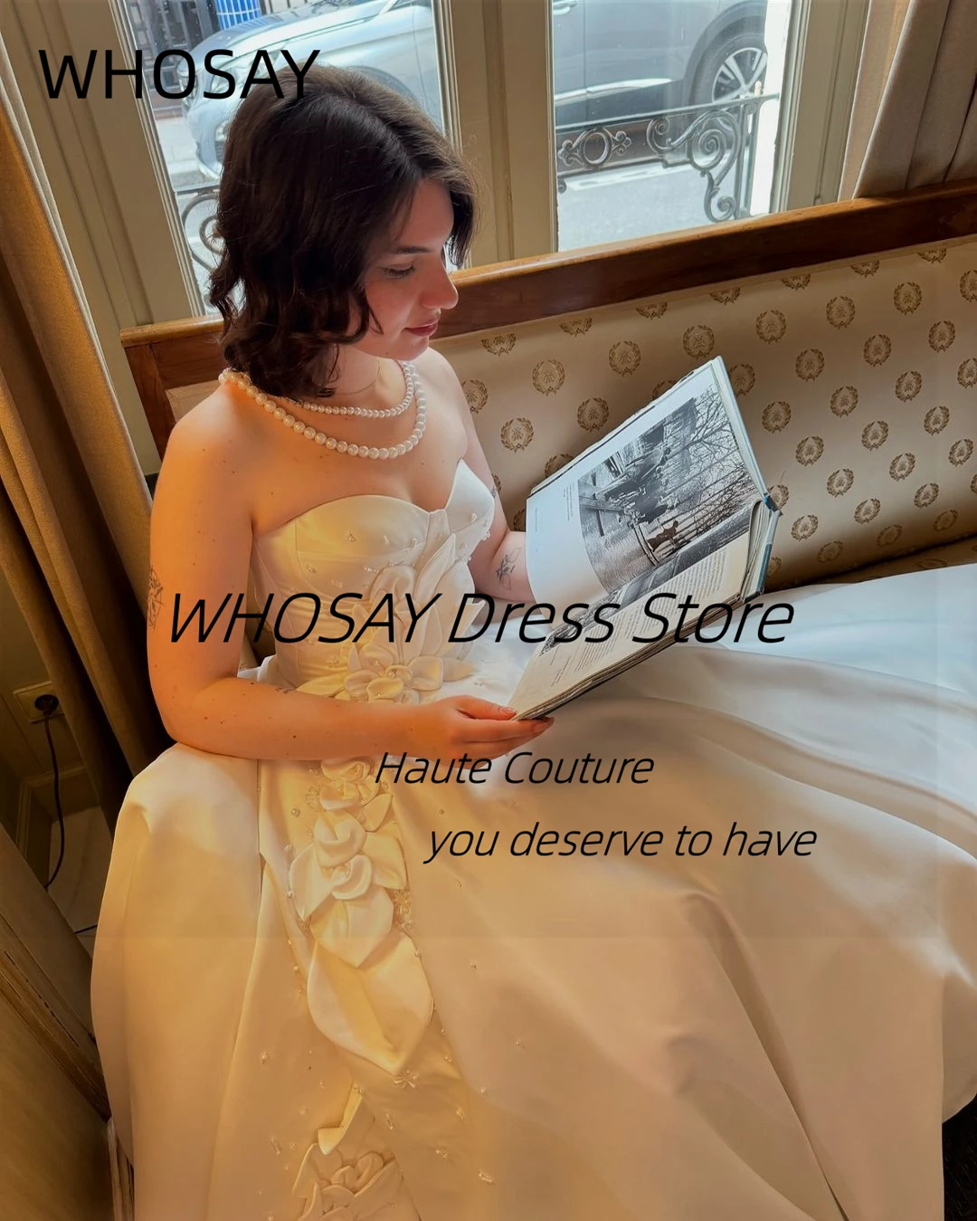 WHOSAY-Robe de mariée trapèze faite à la main avec des fleurs perlées, robes de patients chérie, dos sexy chinois, fête spéciale, quoi que ce soit