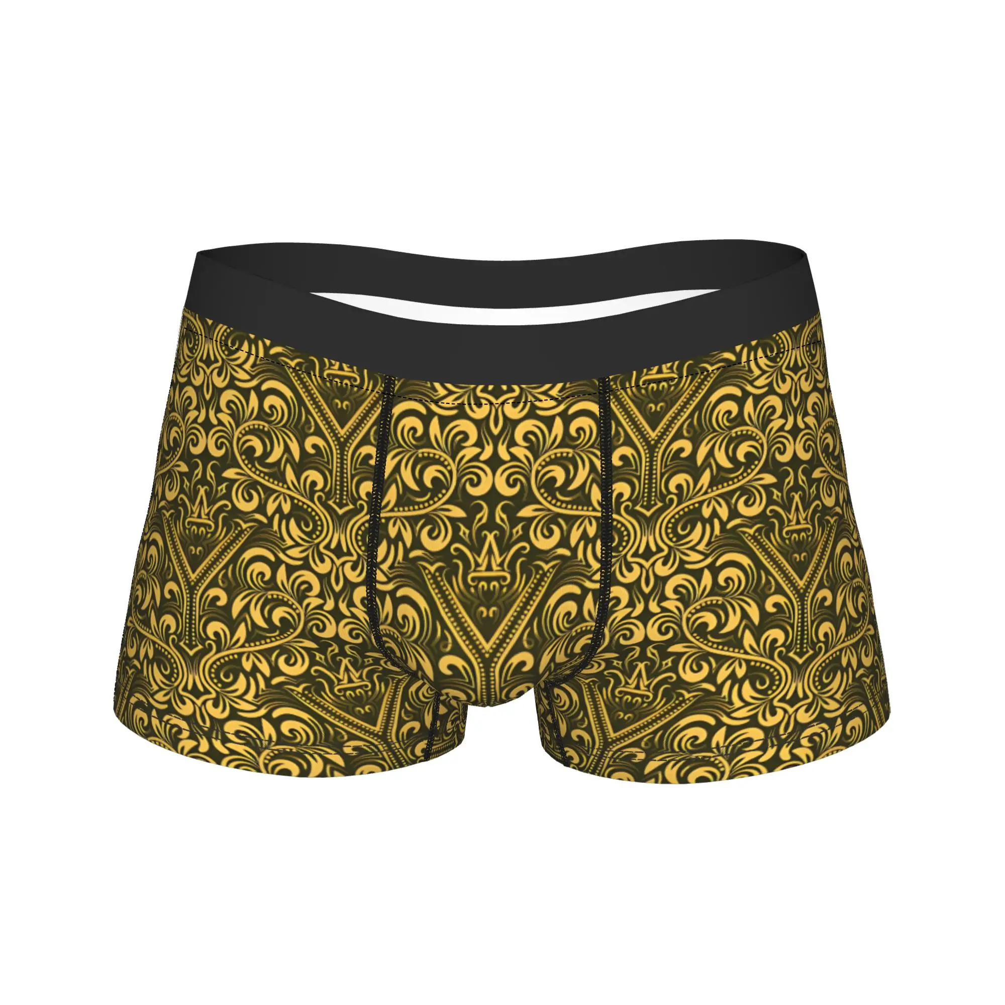 Custom Golden Lion And Damask Ornament Shorts Briefs  Underwear Quality Men Comfortable Trunk Print Oversize Panties