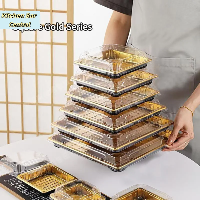 【10Pcs Disposable Sushi Box Beef Lamb Sliced Salmon Covered Packaging Box Square Sushi Plate Meal Box Containers】