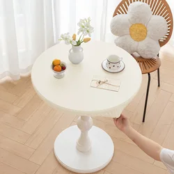 Round Leather Table Cover Solid Color Elastic Tablecloth Waterproof Oilproof Dinning Table Cloth Protector Desk Mat