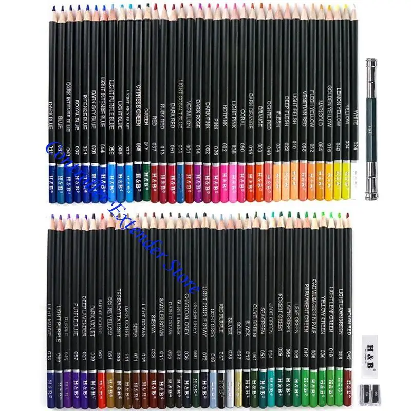 

N84B 75pcs Oil Colored Pencils Set Eraser Sharpener Drawing Coloring Art Supplies